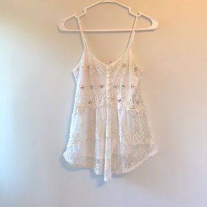 Candie’s White Lace Babydoll Top With Pink Jewels